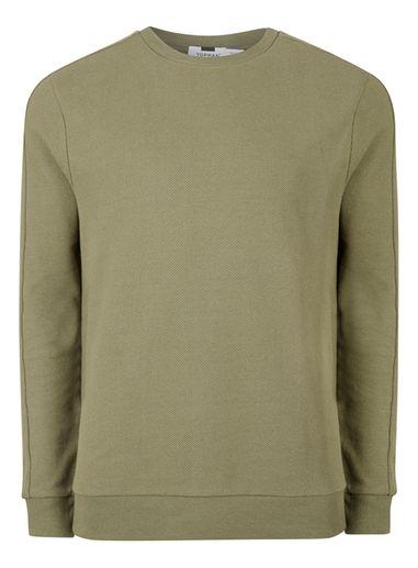 Topman Mens Green Khaki Pique Panel Sweatshirt