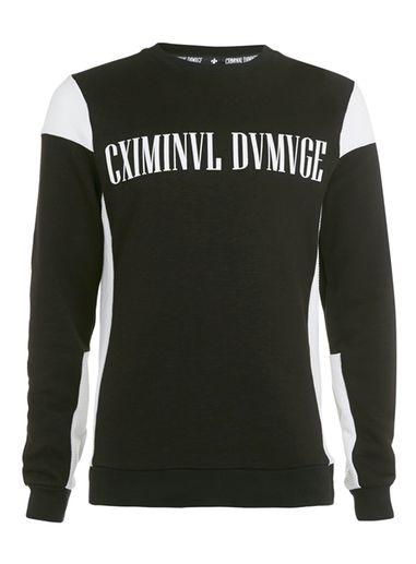 Topman Mens Black Criminal Damage Biker Sweatshirt*