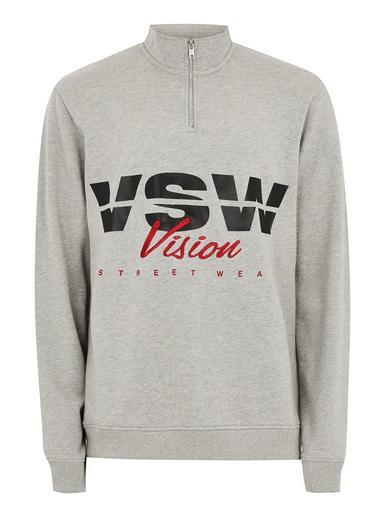 Topman Mens Grey Vision Street Wear Gray Half Zip Sweatshirt