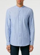 Topman Mens Blue And White Stripe Stand Collar Casual Shirt