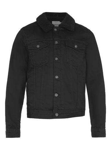 Topman Mens Black Denim Shearling Bomber Jacket