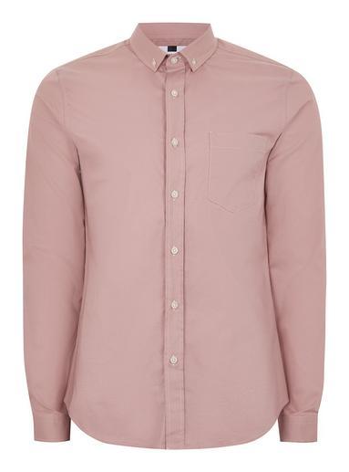 Topman Mens Pink Muscle Fit Oxford Long Sleeve Shirt