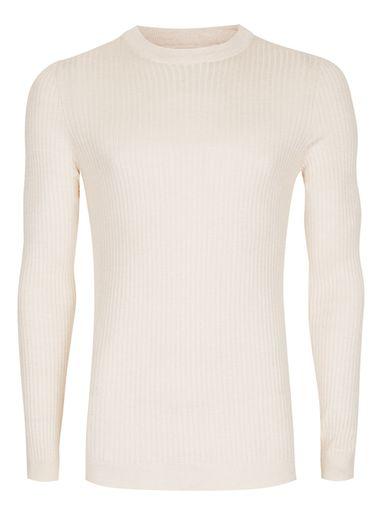 Topman Mens Mid Grey Stone Ribbed Muscle Fit Sweater