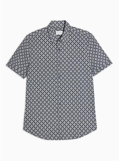 Topman Mens Grey Gray Leaf Print Slim Shirt