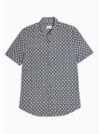 Topman Mens Grey Gray Leaf Print Slim Shirt