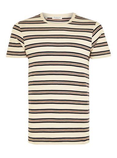 Topman Mens Grey Selected Homme Gray Stripe Organic Cotton T-shirt