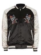 Topman Mens Black Embroidered Reversible Souvenir Bomber Jacket