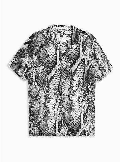 Topman Mens Beige Stone Animal Print Revere Shirt