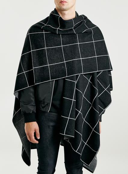 Topman Mens Black Windowpane Check Cape