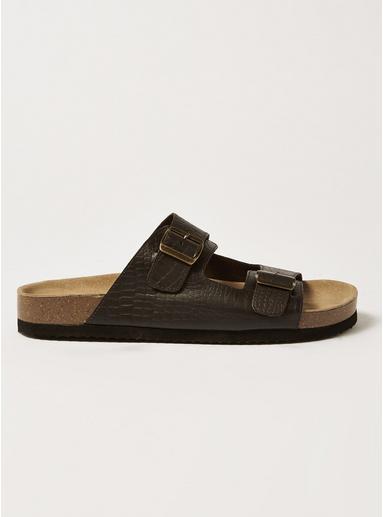 Topman Mens Brown Crocodile Double Strap Roli Sandals