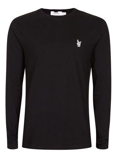 Topman Mens Black Rock Badge Long Sleeve T-shirt