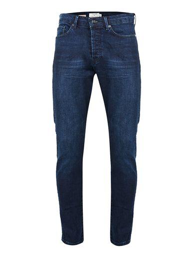 Topman Mens Blue Washed Indigo Tapered Stretch Skinny Jeans