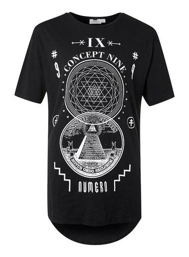 Topman Mens Black And White Concept Nine Print Longline T-shirt