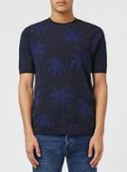 Topman Mens Black Palm Print Short Sleeve Knitted T-shirt