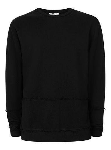 Topman Mens Black Raw Edge Seam Sweatshirt