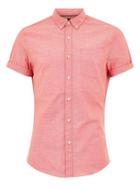 Topman Mens Red And White Muscle Short Sleeve Oxford Shirt
