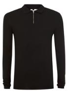 Topman Mens Black Muscle Fit Zip Polo