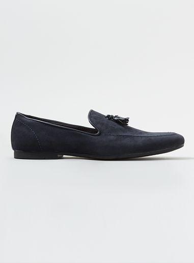 Topman Mens Blue Navy Faux Suede Tassel Loafers