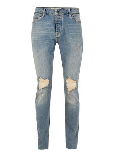Topman Mens Blue Light Wash Blow Out Skinny Jeans