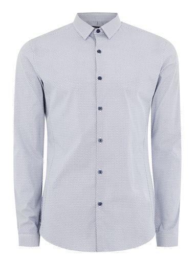 Topman Mens White Blue Muscle Fit Shirt
