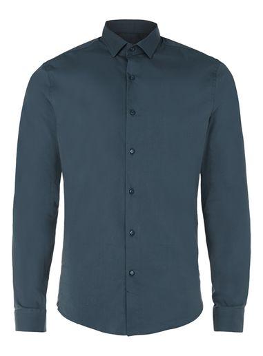Topman Mens Blue Washed Navy Stretch Skinny Fit Dress Shirt
