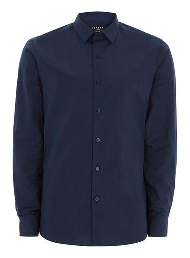 Topman Mens Navy Fine Check Shirt