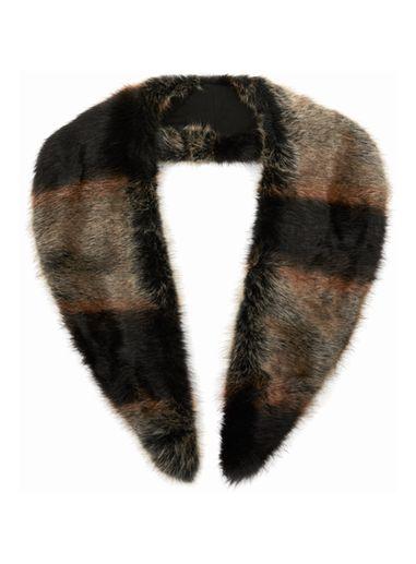Topman Mens Brown And Black Stripe Faux Fur Scarf