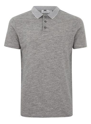 Topman Mens Mid Grey Gray Muscle Fit Polo