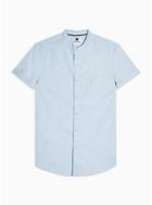 Topman Mens Light Blue Stand Collar Stretch Skinny Oxford Shirt