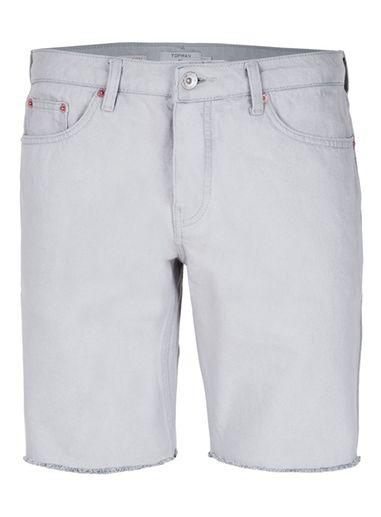 Topman Mens Grey Raw Edge Slim Denim Shorts