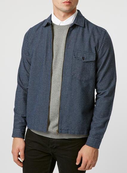 Topman Mens Blue Navy/grey Mini Grid Check Long Sleeve Casual Shirt