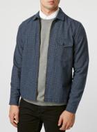 Topman Mens Blue Navy/grey Mini Grid Check Long Sleeve Casual Shirt