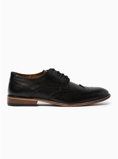 Topman Mens Black Sharp Brogue Shoes