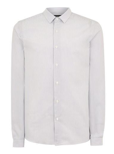 Topman Mens Grey Gray Stripe Long Sleeve Shirt