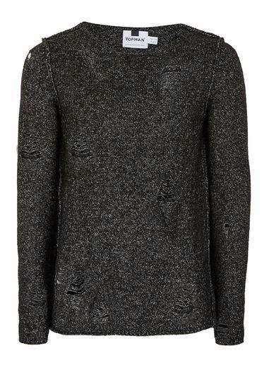 Topman Mens Black Twist Ripped Longline Sweater
