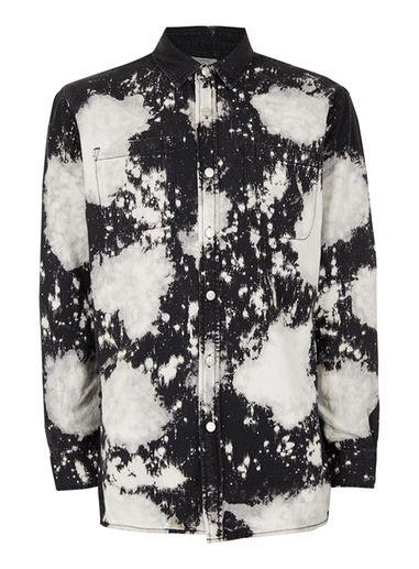 Topman Mens Black Bleach Splat Longline Denim Shirt
