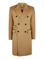 Topman Mens Brown Camel Wool Blend Double Breasted Overcoat