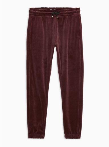 Topman Mens Multi Burgundy Velour Joggers