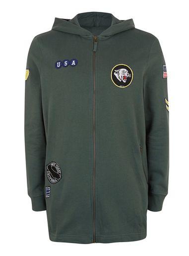 Topman Mens Blue Navy Usa Badged Longline Zip Through Hoodie