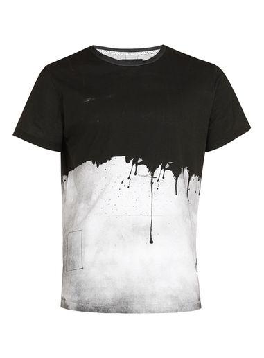 Topman Mens Religion Black And Grey Paint Drip T-shirt