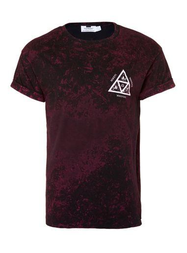 Topman Mens Red Burgundy And Black Crackle Omega Print Muscle Print T-shirt