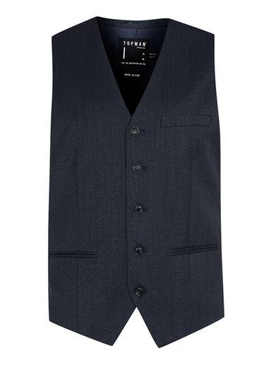 Topman Mens Blue Navy Textured Vest