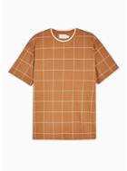 Topman Mens Brown Windowpane Check T-shirt