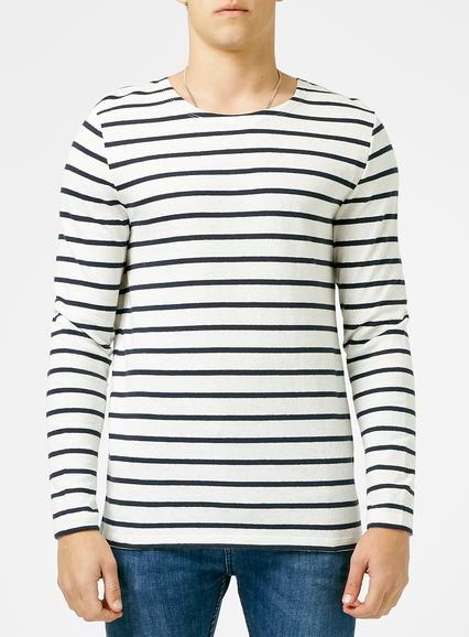 Topman Mens Blue Off White And Navy Stripe Long Sleeve T-shirt