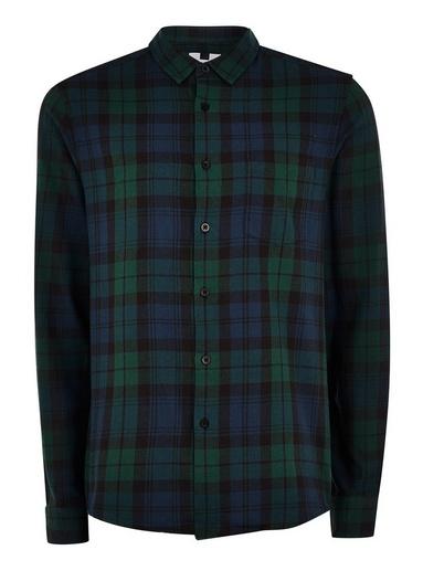 Topman Mens Navy Black Watch Tartan Slim Shirt