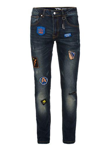Topman Mens Always Rare Dark Blue Badged Skinny Jeans