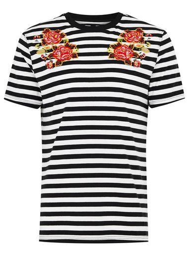 Topman Mens White Stripe And Floral T-shirt