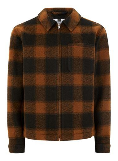 Topman Mens Orange Rust Check Harrington Jacket