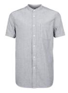 Topman Mens Grey And White Oxford Stand Collar Casual Shirt