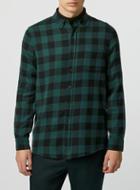 Topman Mens Green Pine/black Check Long Sleeve Casual Shirt
